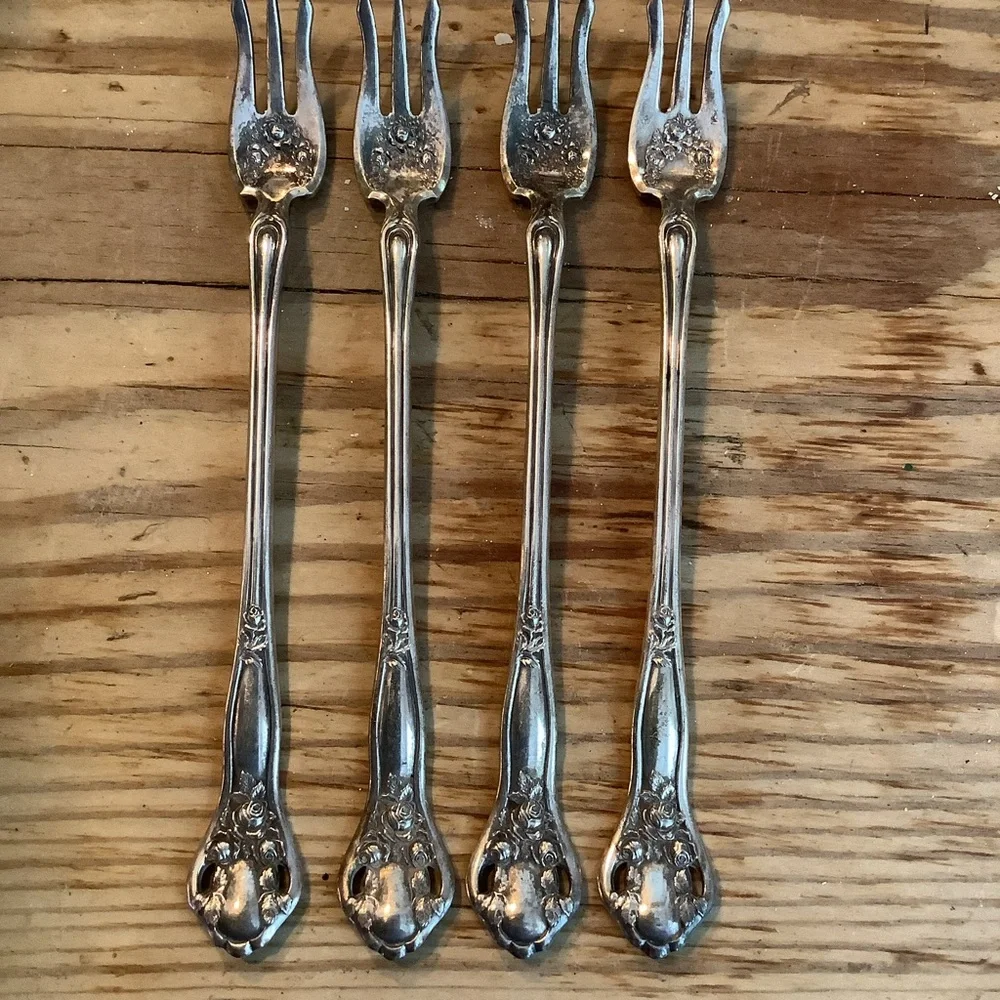 Antique Vintage Set of 4 Silver Plate Cocktail Forks